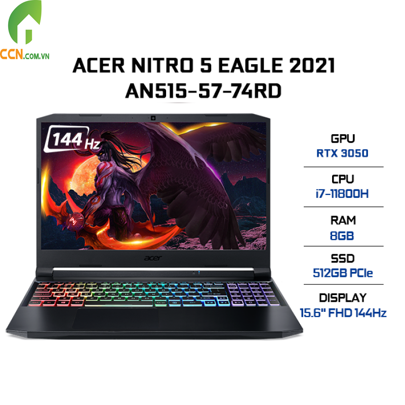 Laptop Acer Nitro 5 Eagle AN515-57-74RD NH.QD8SV.001 (Core i7-11800H | 8GB | 512GB | RTX 3050 4GB | 15.6 inch FHD | Win 10 | Đen) 1