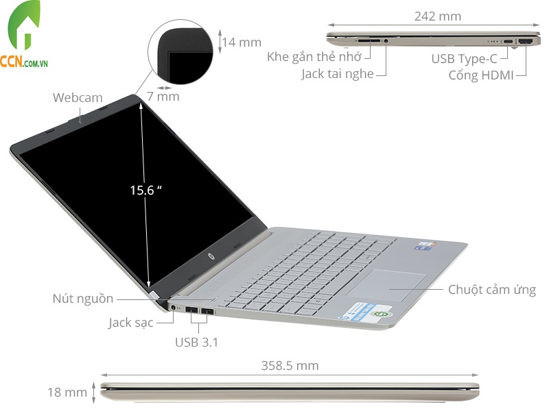 Laptop HP 15s-du1105TU (2Z6L3PA) (Core™ i3-10110U | 4GB | 256GB | Intel® UHD | 15.6 inch HD | Win 10 | Bạc) 3