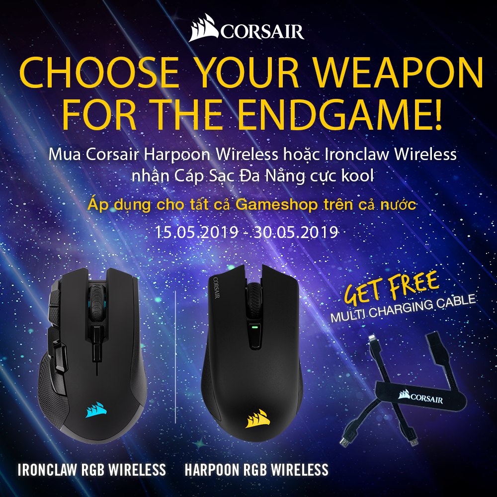 mua corsair harpoon wireless hoặc ironclaw wireless nhận cáp sạc đa năng cực cool