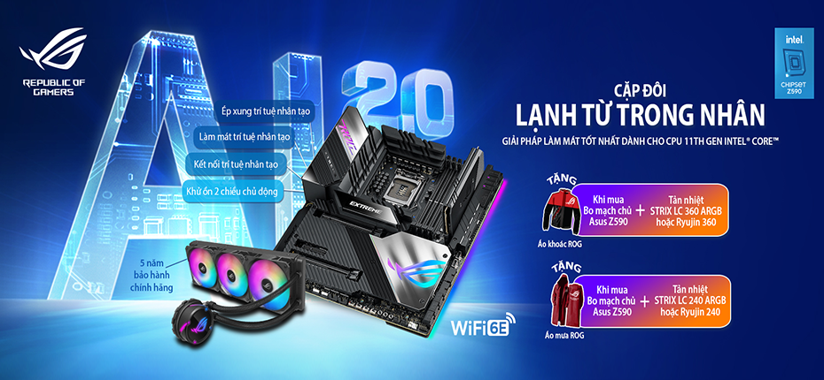 Mua combo bo mạch chủ ASUS ROG Z590 + tản nhiệt AIO 240/360 tặng áo khoác hoặc áo mưa ROG