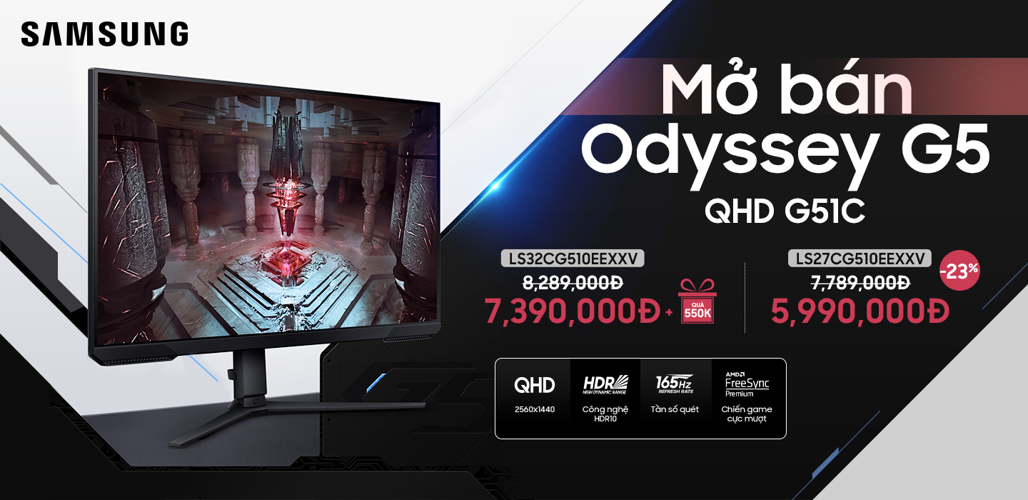 Mở bán màn hình Samsung Odyssey G5 QHD G51C 27 và 32 inch