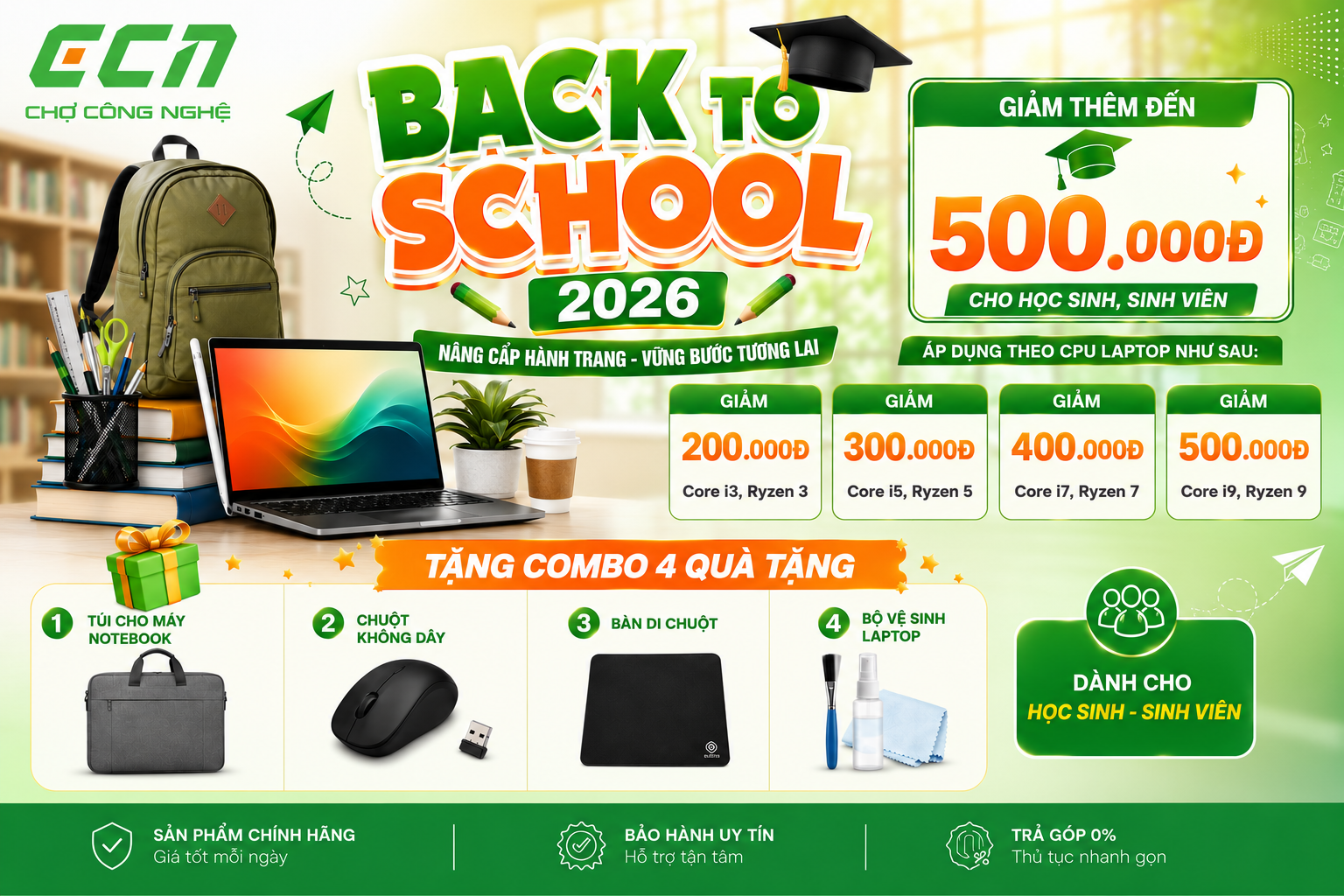 Ưu đãi tựu trường - Mua laptop giảm đến 500K
