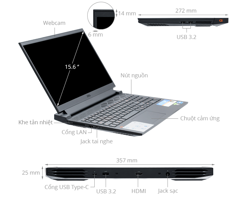 Laptop Dell Gaming G15 5515 (P105F004DGR) (R5 5600H/16GB RAM/ 512GB SSD/RTX3050 4G/15.6 inch FHD 120Hz/ Win11/OfficeHS21/trắng) (2021) 1