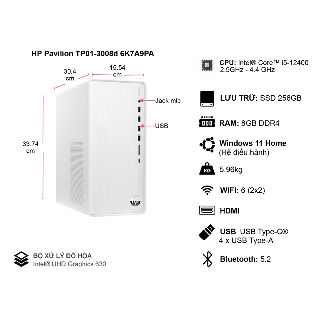 Máy tính để bàn đồng bộ HP Pavilion TP01-3008d 6K7A9PA (Core™ i5-12400 | 8GB | 256GB | Intel® UHD | Win 11) 1