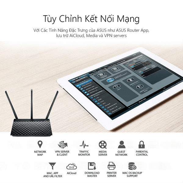 Bộ phát wifi Asus RT-AC53 (Chuẩn AC/ AC750Mbps/ 3 Ăng-ten ngoài/ 25 User) 1