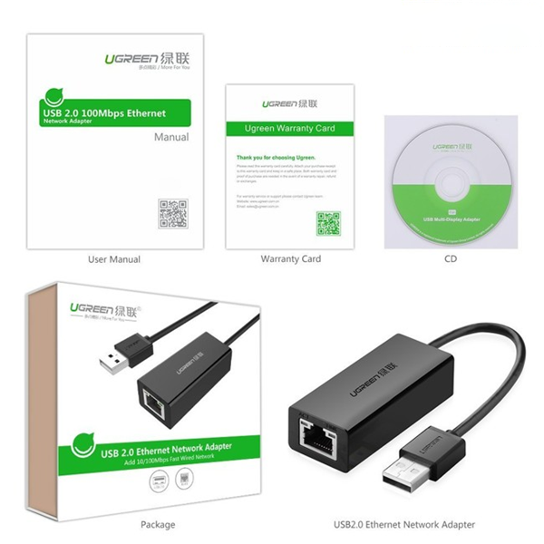 Cáp USB to Lan 2.0 cho Macbook' pc' laptop hỗ trợ Ethernet 10/100 Mbps chính hãng Ugreen 20254 5