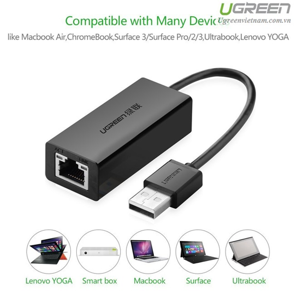 Cáp USB to Lan 2.0 cho Macbook' pc' laptop hỗ trợ Ethernet 10/100 Mbps chính hãng Ugreen 20254 8