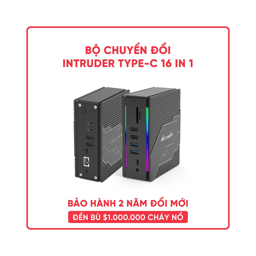 Bộ chuyển đổi intruder 16 trong 1 Feeltek HCD016GMWW1F (từ usb type c sang hdmi + dp + usb3.0 + usb2.0 + usbc3.1 + sd + micro sd + rj45 + pd) 1
