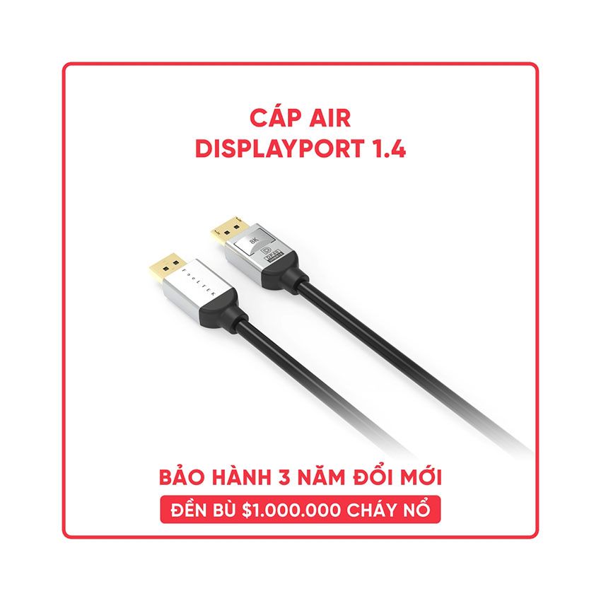 Cáp air Displayport 2.1 Feeltek CADP300M211F vỏ kim loại hỗ trợ 8k@60hz + 4k@144hz - dài 3m 1
