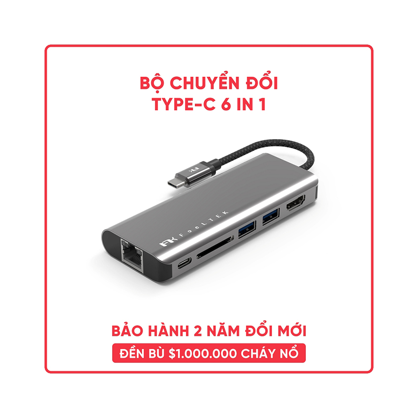 Bộ chuyển đổi 6 trong 1 Feeltek HCM006APWW2F (từ usb type c sang hdmi + rj45 + usb3.0 + sd + pd) 1