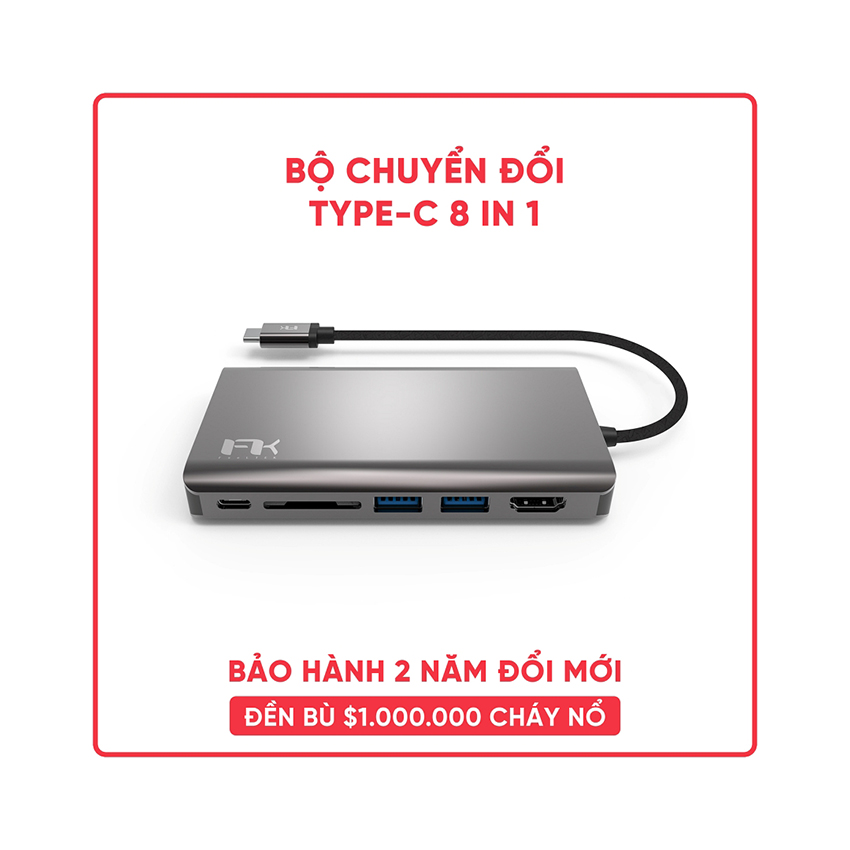 Bộ chuyển đổi 8 trong 1 Feeltek HBC008ZZC201 (từ usb type c sang hdmi + usb3.0 + sd + pd) 1