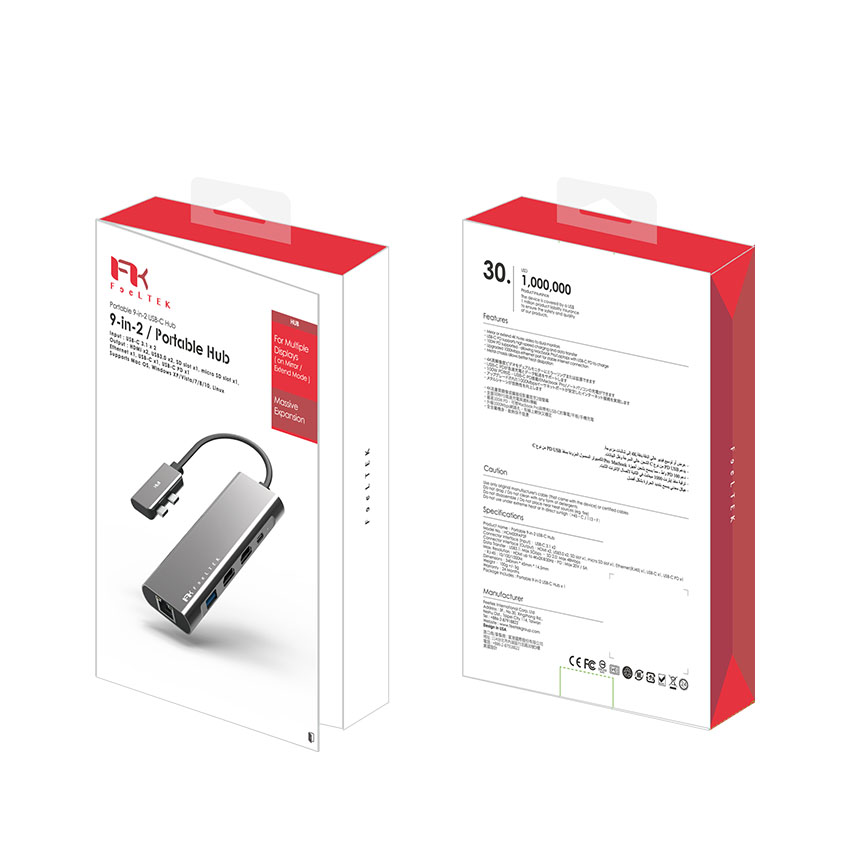 Bộ chuyển đổi 9 trong 2 Feeltek HCM009APWW2F (từ usb type c sang hdmi + usb3.0 + rj45 + sd + pd) 11