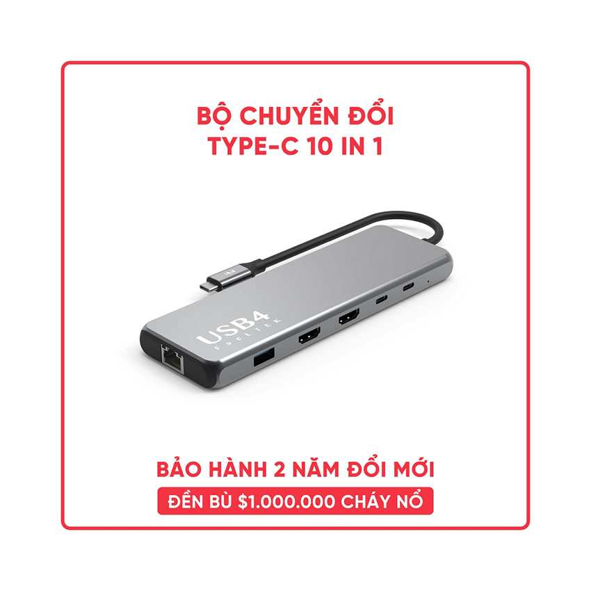 Bộ chuyển đổi usb4 10 trong 1 Feeltek HCM010APWW2F (từ usb type c sang hdmi + usb3.1 + usb3.0 + usbc + pd + rj45) 1