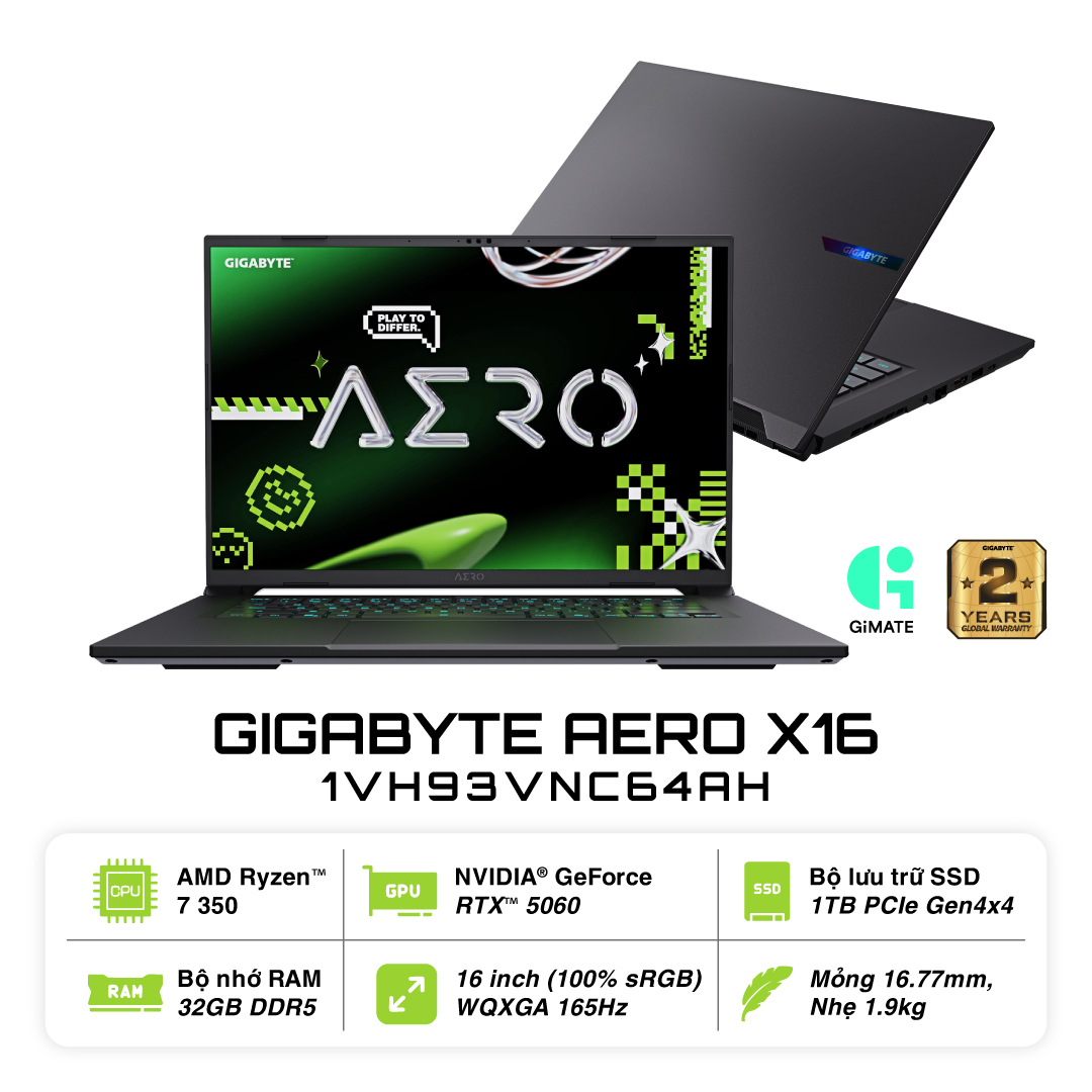 Laptop GIGABYTE AERO X16 1VH93VNC64AH (AMD Ryzen Al 7 350 | RTX 5060 8G | 16 inch IPS WQXGA 165Hz | 32GB | 1TB | Win 11 Pro | Xám) 1
