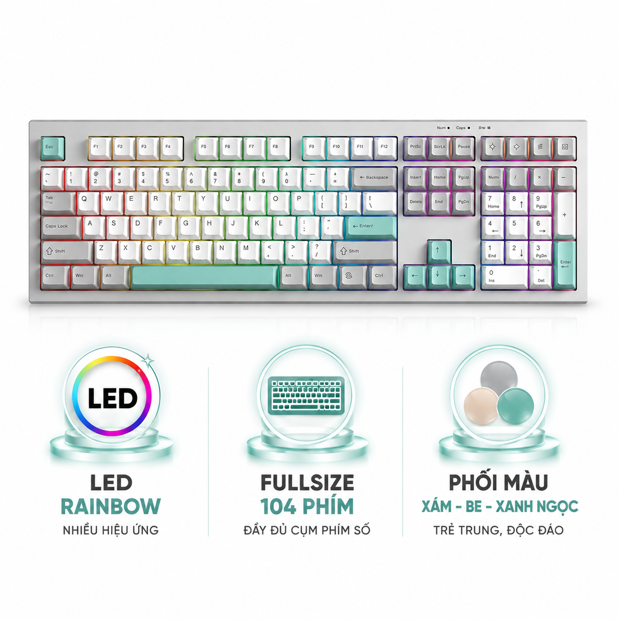 BÀN PHÍM GAMING CÓ DÂY AULA S102 (4746) (Phiên bản Xám + Be + Xanh ngọc) 1