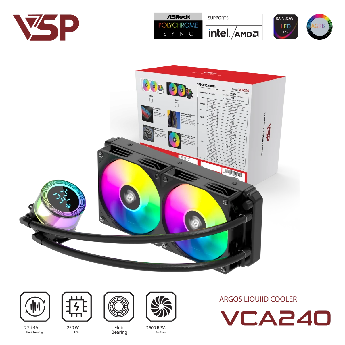 Tản nhiệt nước VSP Argos VCA-240 (màu đen | có LCD) 1