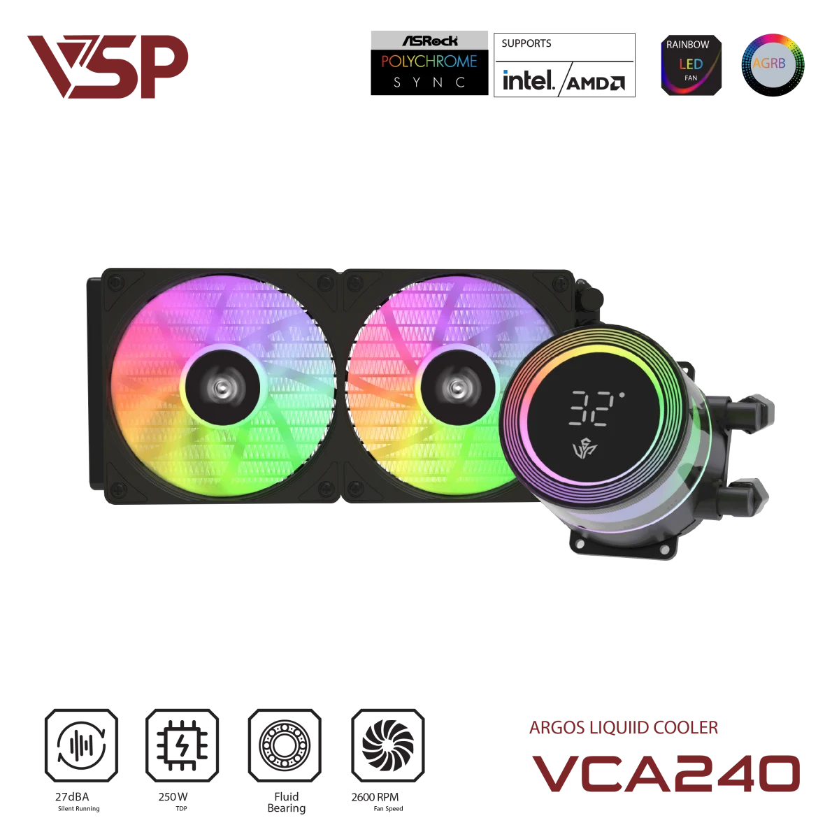 Tản nhiệt nước VSP Argos VCA-240 (màu đen | có LCD) 2