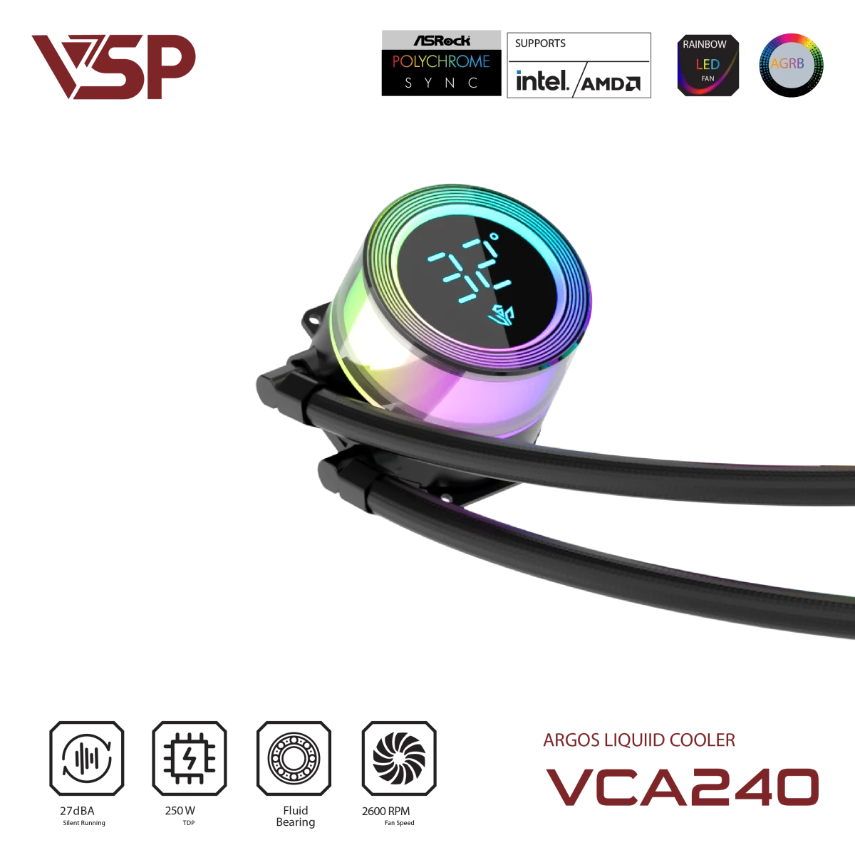 Tản nhiệt nước VSP Argos VCA-240 (màu đen | có LCD) 3