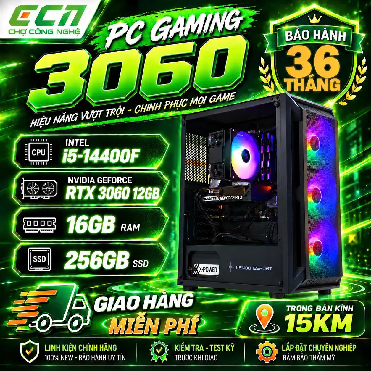 PC Gaming 3060 (I5 14400F | RTX 3060 | 16GB RAM | 256GB SSD | 650W)