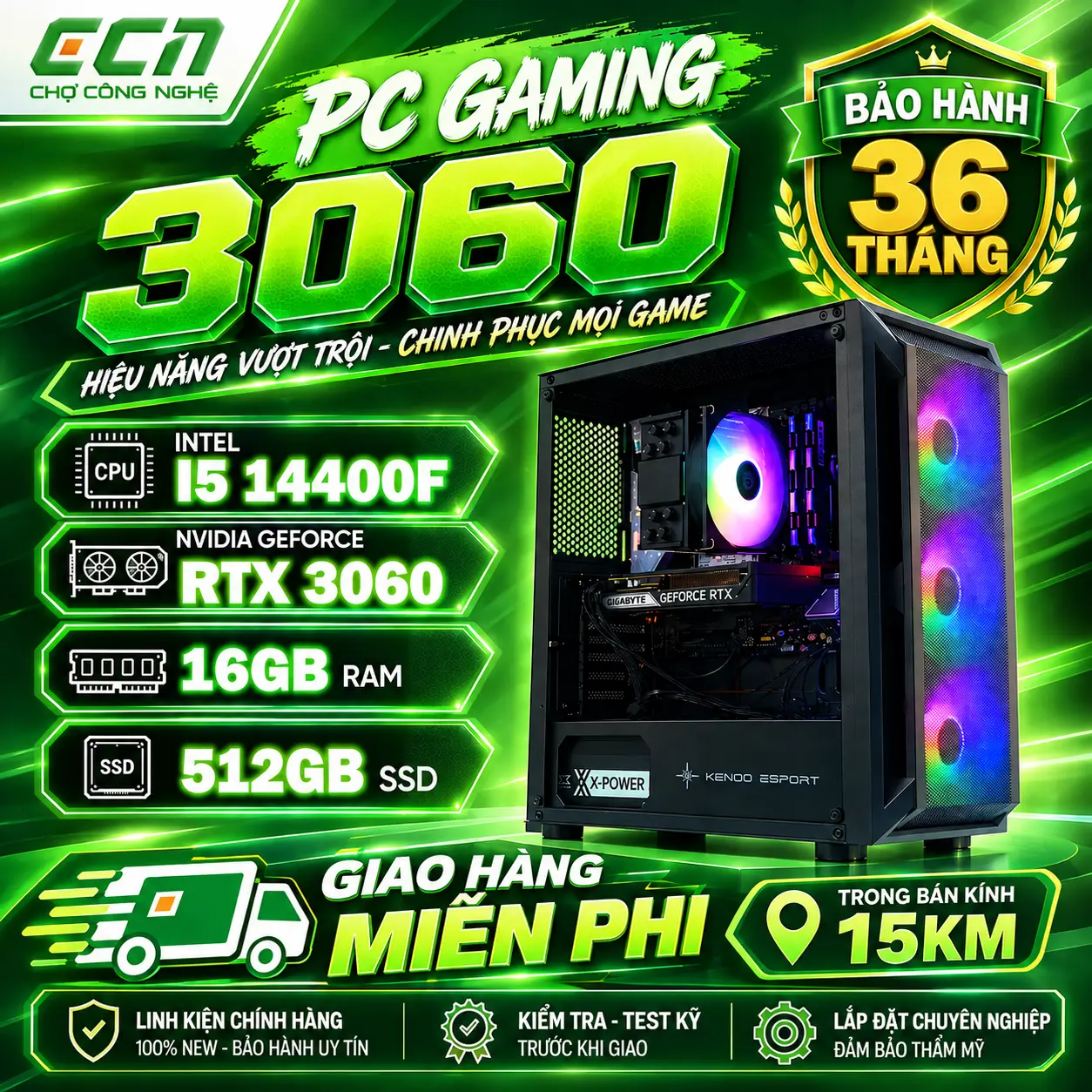 PC Gaming 3060 (I5 14400F | RTX 3060 | 16GB RAM | 512GB SSD | 650W | WIFI)