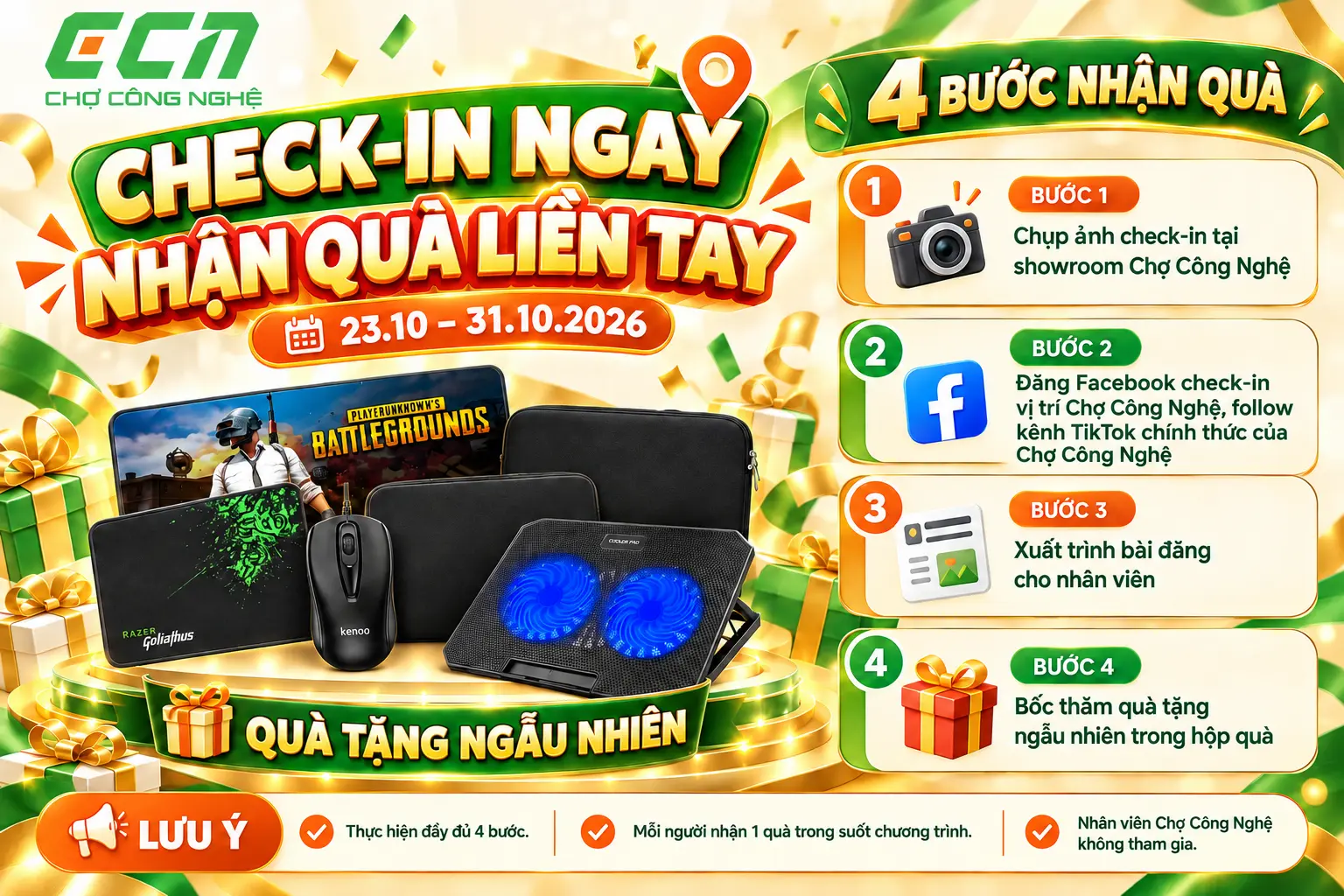🎁🔥 CHECK-IN NGAY - NHẬN QUÀ LIỀN TAY CÙNG CHỢ CÔNG NGHỆ🔥🎁